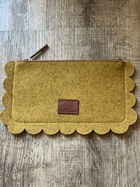 Graf Lantz Deco Edge Merino Wool Felt Pouch Scalloped Clutch Ochre Yellow Bag